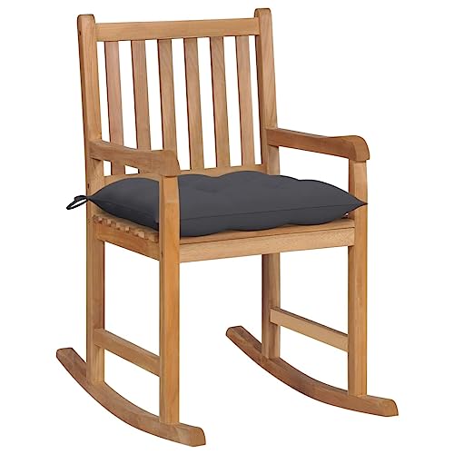 UTSRABFA Stühle für draußen Terrassenstuhl Gartenstühle Esszimmerstühle Schaukelstuhl mit Anthrazit Kissen Massivholz Teak Geeignet für Garten, Rasen, Strand, Terrasse