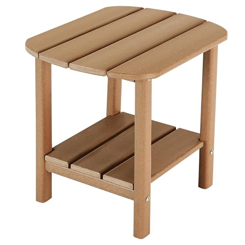 LZRS Adirondack 2-lagiger quadratischer Beistelltisch für den Außenbereich, Poly-Lumber-Beistelltische für Terrasse, Innen- und Außenbereich, einfache Wartung und witterungsbeständig (Teakholz)
