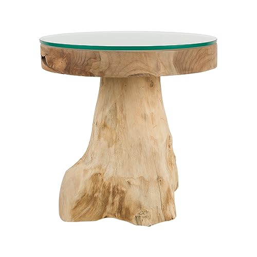 wohnfreuden Beistelltisch Teak-Holz Hocker 40 cm Wurzel mit Glasplatte Holztisch Garten