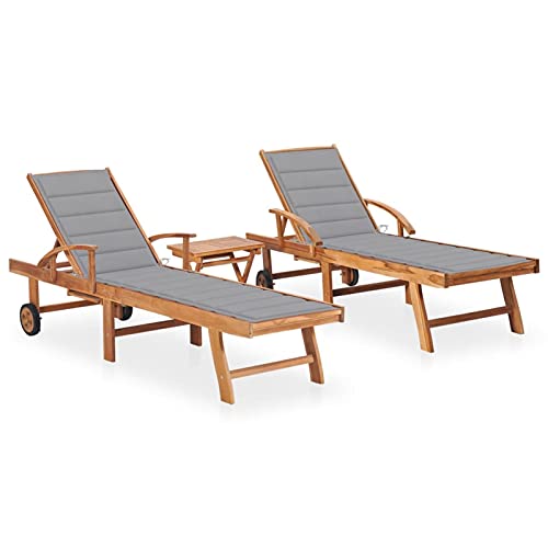 Swpsd Sonnenliege Gartenliege Gartenmöbel Liege Strandliege Relaxliege Freizeitliege Liegestuhln 2 STK. mit Tisch und Auflagen Massivholz Teak