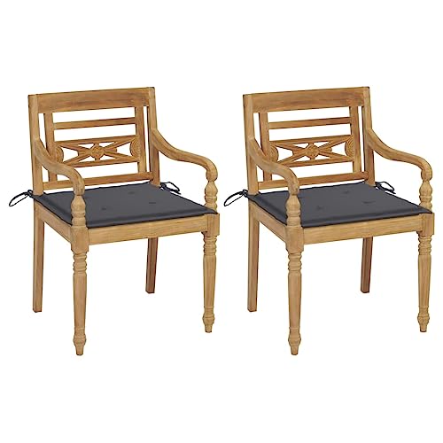 HANJIEFACAI Sun Garden,campingstuhl hochlehner,hochlehner gartenstuhl,Batavia-Stühle 2 STK. mit Anthrazit Kissen Teak Massivholzauflagen, Kissen & Polster,gartenstuhl Metall,hochlehner auflagen,