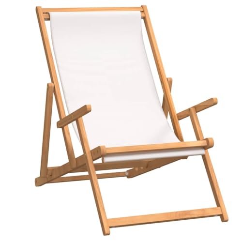vidaXL Strandstuhl Liegestuhl Gartenstuhl Gartenliege Campingstuhl Terrassenstuhl Strandliege Sessel Gartensessel Klappbar Massivholz Teak Creme