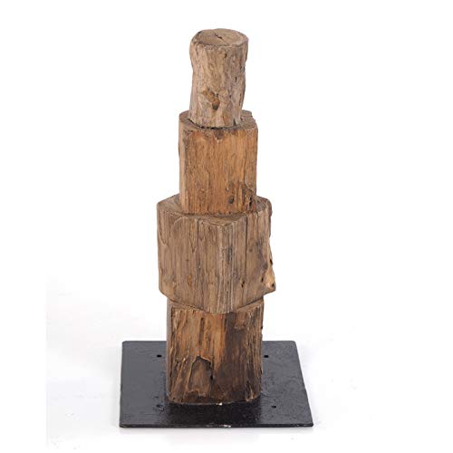 DESIGN DELIGHTS Rustikale DEKO Figur Tower 4 | Teakholz/Mahagoni, 40x20 cm (HxB) | natürliche Holzskulptur, Wurzelholz Skulptur, Holzfigur, Treibholzfigur, Unikat auf Metallplatte
