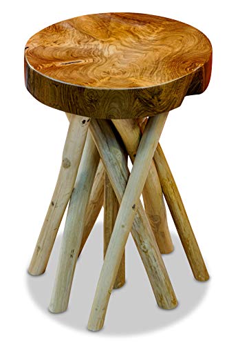 Teak Holz Beistelltisch PHYA - Wurzelholz Blumenhocker - 45cm Massivholz Tisch