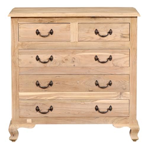 Marrakesch Vintage Kommode mit Schubladen aus Teak Holz 90cm | Landhaus-Stil kleines Sideboard Komode Abetare für stilvolle Aufbewahrung & Dekoration im Wohnzimmer & Schlafzimmer