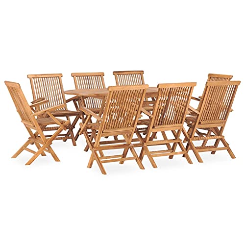 IKAYAA Gartenmöbel Set Holz 8 Stühle mit Tisch Wetterfest Klappstühle Garten Terrasse Gartentisch mit stühlen Garten essgruppe 8 Personen Massivholz Teak-9-tlg-Mit Armlehnen