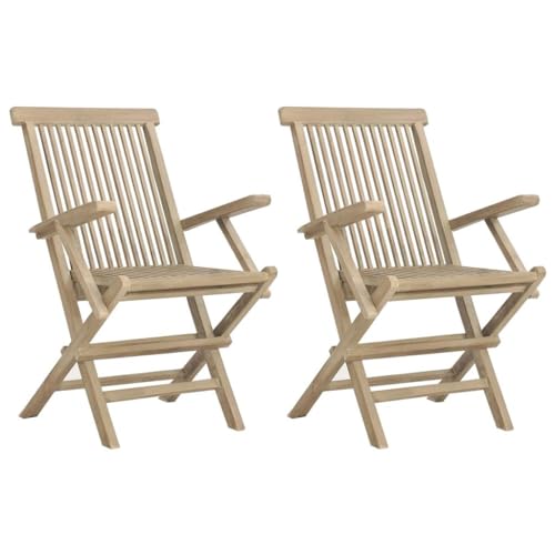 [Premium-Teakholz-Stühle-Set] Klappbare Gartenmöbel – Massive Outdoor-Stühle in Grau – 2-tlg.Gartenstuhl-Set – stilvolle und langlebige Gartenstühle