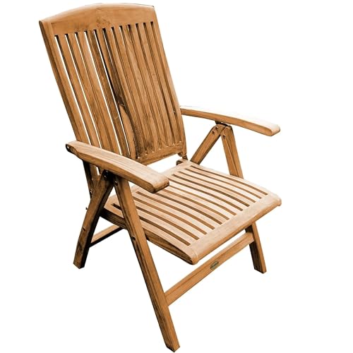 Teako Design Gartensessel Teakholz Hochlehner Catania Massivholz Wetterfest, Outdoor Stuhl Teak, Gartenmöbel, Terassenzubehör, 65 x 48 x 110 cm, langlebig und robust