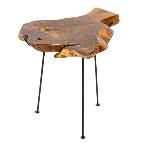 Invicta Interior Massiver Beistelltisch WILD Baumscheibe mit Jahresringen Teak Couchtisch aus Massivholz Holztisch