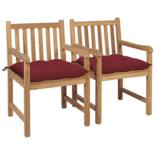 Fasba 2X Teak Massiv Gartenstuhl mit Weinroten Kissen Armlehnen Gartensessel Sessel Holzstuhl Stuhl Gartenmöbel Stühle Essstuhl Terrassenstuhl