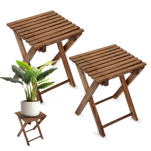 Timberholm 2 Stück Outdoor Klappbare Beistelltische, Kleiner Klapptisch, Faltbarer Outdoor-Beistelltisch, Tragbarer Beistelltisch, Teak-Klapptisch, Kleiner Kaffee-Beistelltisch (36,1 cm Höhe,