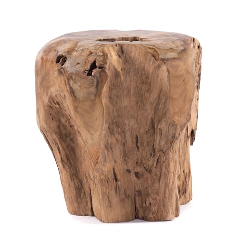 CREEDWOOD Massiver Holz HOCKER Chunk | Teakholz, 40 cm | Naturholz Teakhocker, Wurzel Sitzhocker, Baumstamm Hocker, Blumenhocker, Beistelltisch, Root Hocker