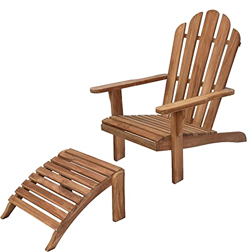 Teako Design Gartenliege Adirondack Teak aus Massivholz 2 teilige Sonnenliege, Liegestuhl aus Teakholz