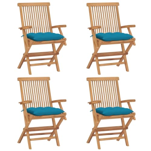 Willood Gartenstühle Gartenmöbel mit Hellblauen Kissen 4 STK. Massivholz Teak