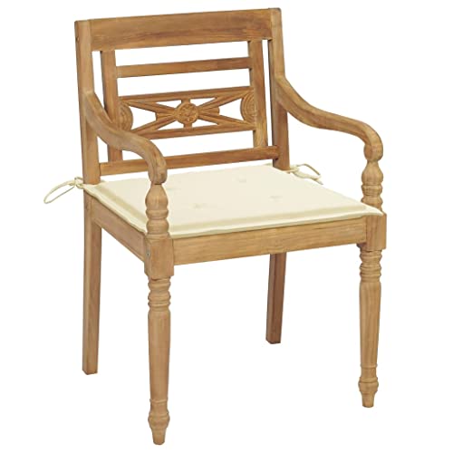 SXJEQOC Campinghocker Campingstuhl Strandstuhl Garden Chair - Batavia-Stühle 2 STK. mit Creme Kissen Teak Massivholz für Balkon Strand Garten Küche