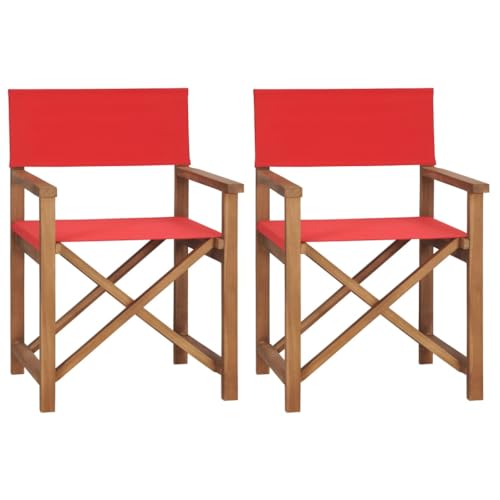 vidaXL Regiestühle 2 STK. Massivholz Teak Rot, klappbarer Regiestuhl, Camping-Regiestuhl, Klappstuhl, Outdoor-Regiestuhl, Garten-Regiestuhl