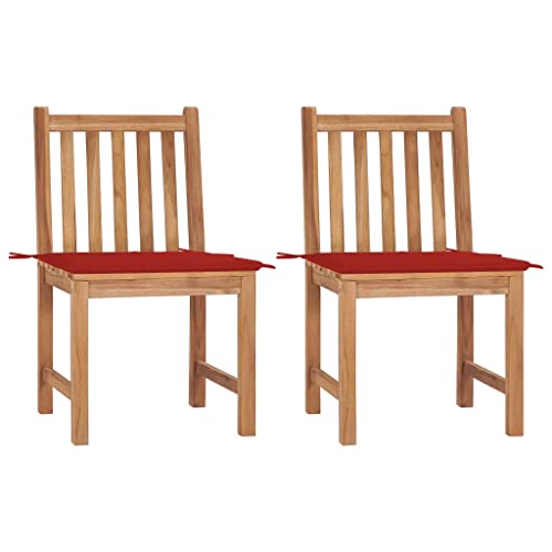Youuihom Terrassenstuhl Konversationsstuhl Stühle für draußen Gartenstühle 2 STK. mit Kissen Massivholz Teak Geeignet für Rasen, Strand,Sonnenzimmer, Rasenflächen