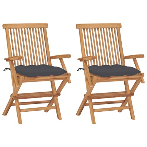 UTSRABFA Stühle für draußen Terrassenstuhl Gartenstühle Esszimmerstühle Gartenstühle mit Anthrazit Kissen 2 STK. Massivholz Teak Geeignet für Garten, Rasen, Strand, Terrasse