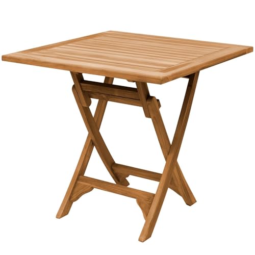 Teako Design Teak Klapptisch Rovigi, Gartenmöbel Teakholz, Beistelltisch wetterfest, Balkontisch stabil, Terrassentisch zusammenklappbar, Witterungsbeständige Möbel (75 x 70 x 70 cm)