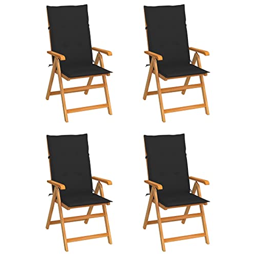 Youuihom Garten-Freizeitstuhl Lounge-Stuhl Stühle für draußen Gartenstühle 4 STK. mit Schwarzen Kissen Massivholz Teak Geeignet für Pool, Garten, Rasen, Outdoor, Bistro, Terrasse