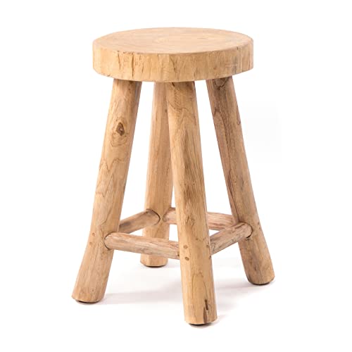 DESIGN DELIGHTS Holz HOCKER Pinto | 50x30x30 cm, Teakholz | rustikaler Schemel, Beistellhocker, runder Pflanzenhocker, Natur Blumenhocker, Sitzhocker