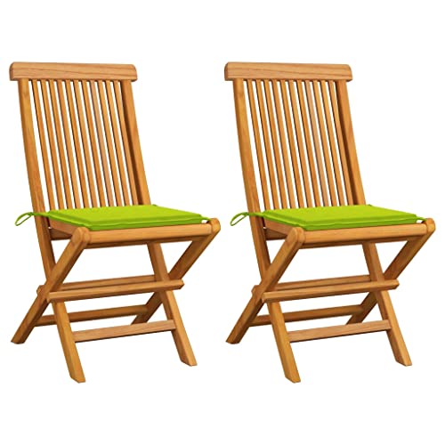 Youuihom Terrassenstuhl Konversationsstuhl Stühle für draußen Gartenstühle mit Hellgrünen Kissen 2 STK. Massivholz Teak Geeignet für Garten, Hinterhof, Patio, Terrasse, im Freien