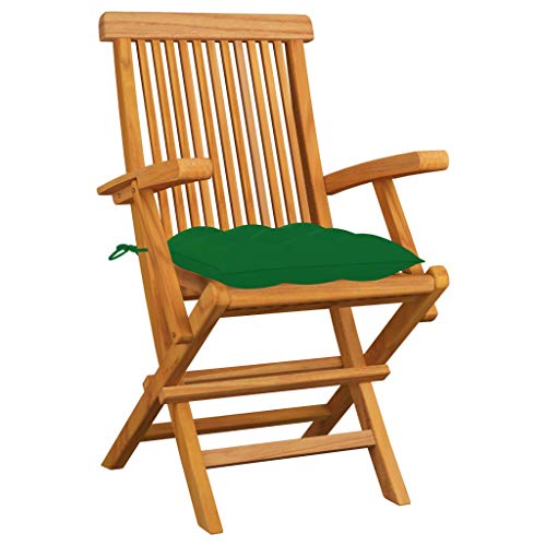 Eleganz Gartenstühle mit Grünen Kissen 3 STK. aus fein geschliffenem Teak-Hartholz – Langlebig & Wetterfest für Ihren Garten