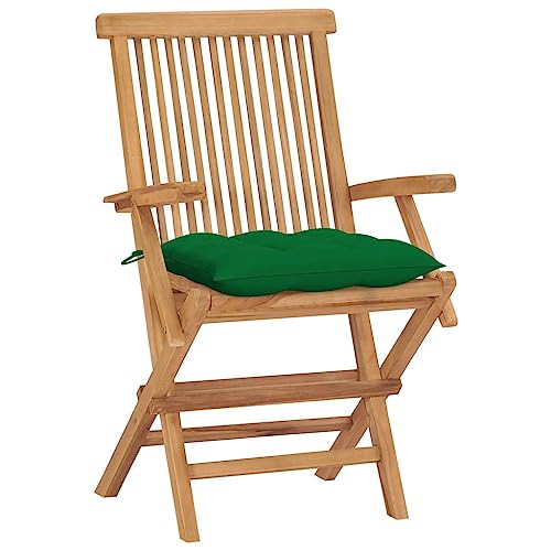 Eleganz 4er Set Gartenstühle mit Grünen Kissen aus fein geschliffenem Teak-Hartholz – Langlebig & Wetterfest für Terrasse & Garten