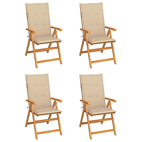 MSLAONXC Gartenstühle 4 STK. mit Beigen Kissen,Gartenmöbel Stühle,Hochlehniger Stuhl,Club-Stühle,Outdoor-Möbel,Sessel,Esszimmer Stühle,Freizeitstuhl,für Hinterhof,Terrasse,Garten, Massivholz Teak