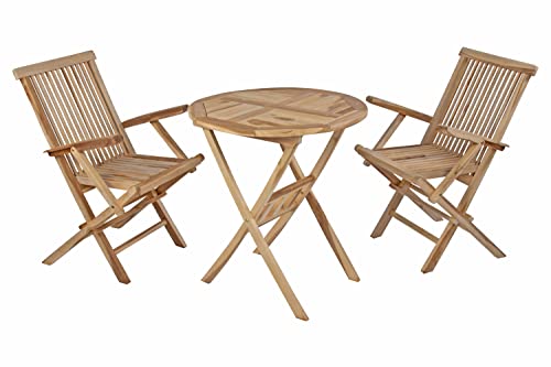 SAM Balkongruppe Gartengruppe Holz Teak 3tlg Romana Tisch 70 x 70 cm Zwei Klappstühle mit Armlehne