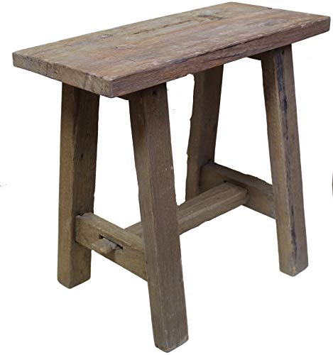 Antik 2000 Hocker Kleine Bank aus Teak-Holz Holzhocker Blumenbank Blumenhocker rustkal