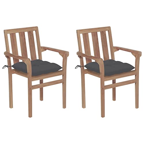 UTSRABFA Deckstühle Freizeitstühle Terrassen-Schwingstuhl Bar-Stühle Gartenstühle 2 STK. mit Anthrazit Kissen Massivholz Teak Geeignet für Außenbereich, Küche, Esszimmer, Gästezimmer