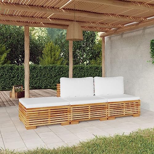 KTHLBRH Outdoor Lounge Garten möbel draußen Balkon Tisch und stühle 3-TLG. Garten-Lounge-Set mit Kissen Massivholz Teak