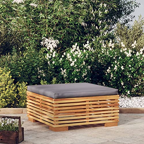 Xichuzi Gartenhocker mit Dunkelgrauen Kissen, Gartenhocker, Balkon Hocker, Fusshocker Garten, Hocker Garten, Fußhocker Für Sessel, Gartenmöbel Hocker, Massivholz Teak
