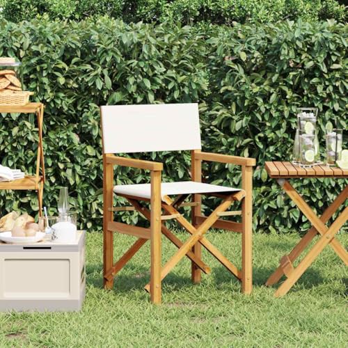 Mokuyary Regiestuhl Klappbar Creme Massivholz Teak Gartenstuhl klappbar ideal für Garten und Balkon