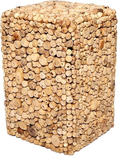 Brillibrum Design Treibholz Hocker Handmade Asthocker Teakholz Beistelltisch (Groß: 45 x 30 x 30 cm)