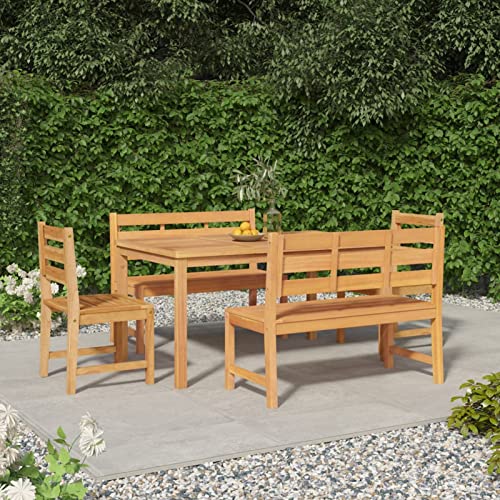 Tidyard 5-TLG. Garten Essgruppe Holz, Sitzgarnitur, Gartengarnitur, Biergartengarnitur, Terrassenmöbel Set 6 Personen, Gartenmöbel Set, Tisch Bank und Stuhl, Massivholz Teak