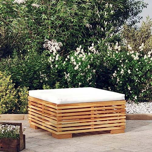 Homgoday Gartenhocker mit Kissen, cremefarben, Massivholz, Teakholz, Gartenmöbel, Hocker, Couchtisch, Paletten, Garten, Ottomane, Paletten, Außenbereich, Fußhocker, Paletten, Möbel, Paletten, Patio,