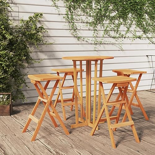 CIADAZ 5-TLG. Bar-Set Klappbar Massivholz Teak Bartisch Mit Barhocker Set, Hochtisch Mit Stühlen Set, Esstisch Mit Stühlen, Küchentheke Mit Hocker, 3100778