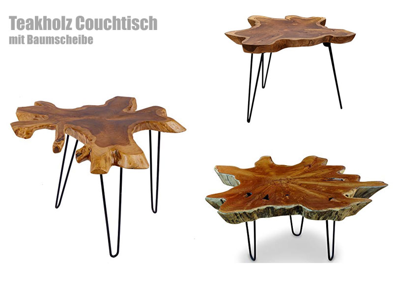 Teakholz Couchtisch mit Baumscheibe