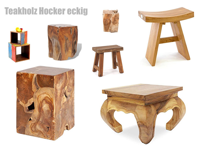 Eckiger Teakholz Hocker