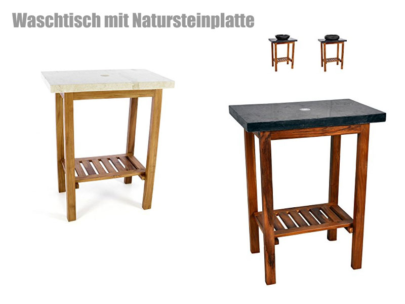 Waschtisch mit Naturstein und Teak